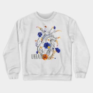 Ukraine. anatomical heart with watercolor flowers Crewneck Sweatshirt